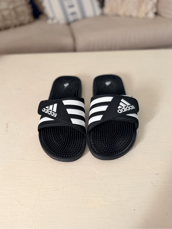 adidas mens Black and White Adjustable Slide Sandals size 13